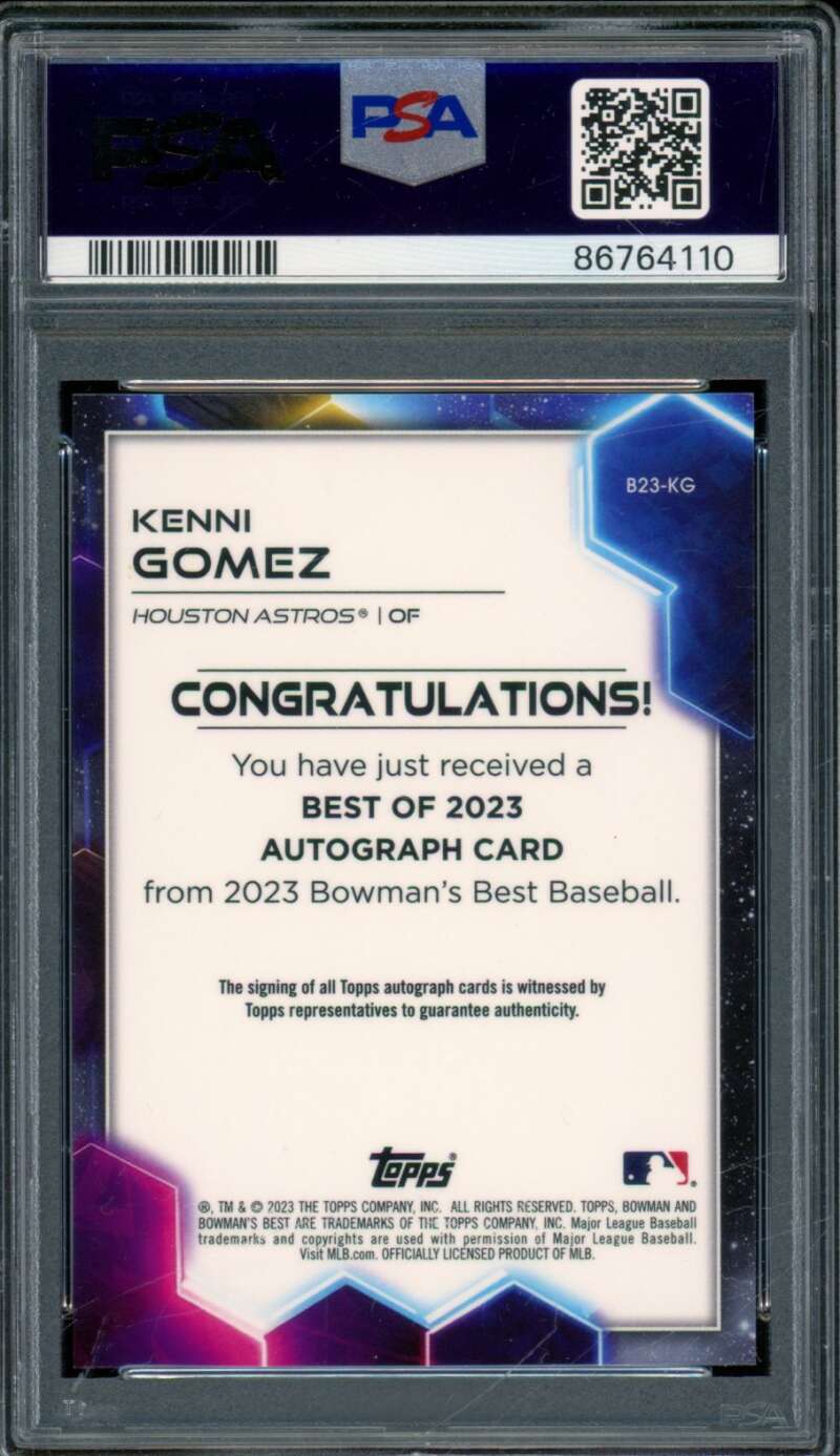Kenni Gomez Rookie Card 2023 Bowman's Best Best Of 2023 Auto Green #B23KG PSA 10 Image 2