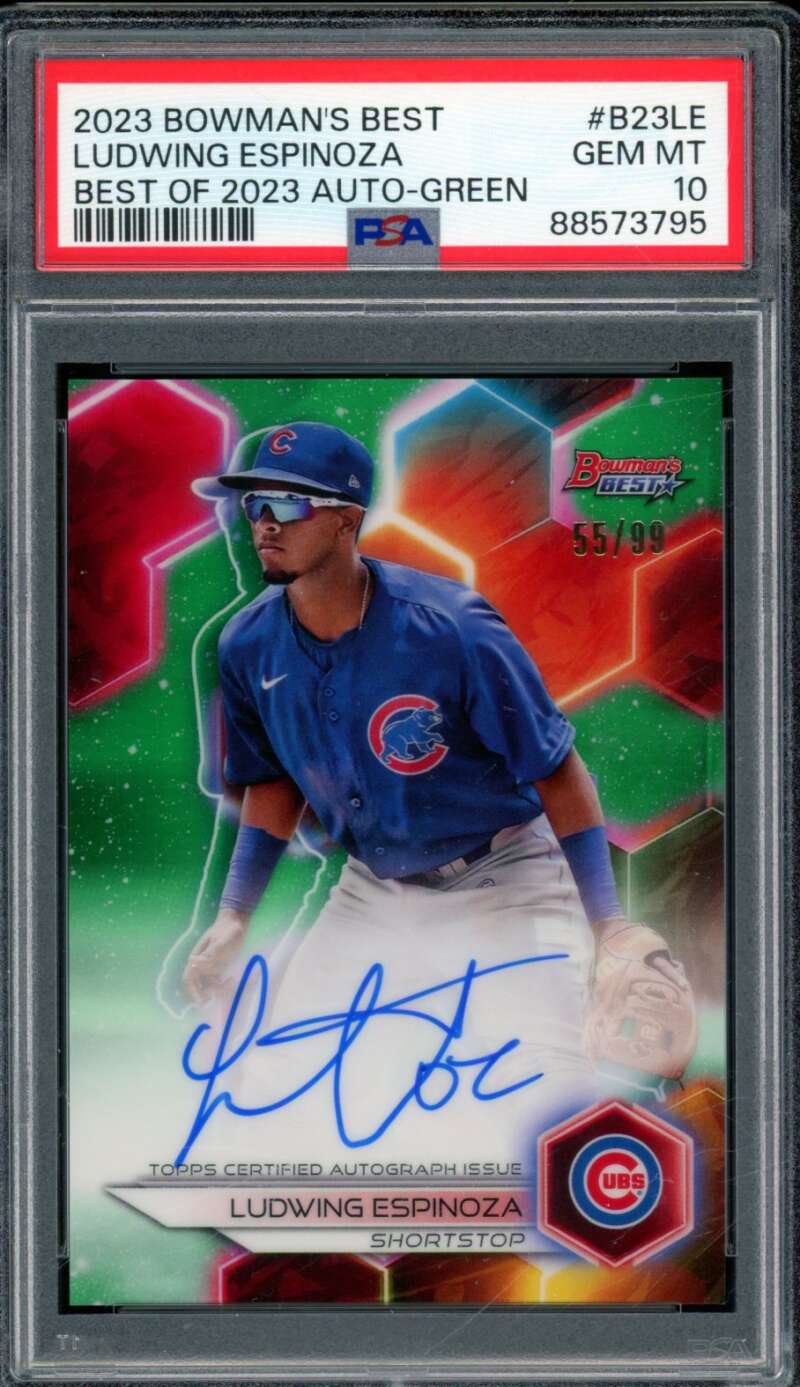 Ludwing Espinoza Rookie 2023 Bowman's Best Best Of 2013 Auto Green #B23LE PSA 10 Image 1