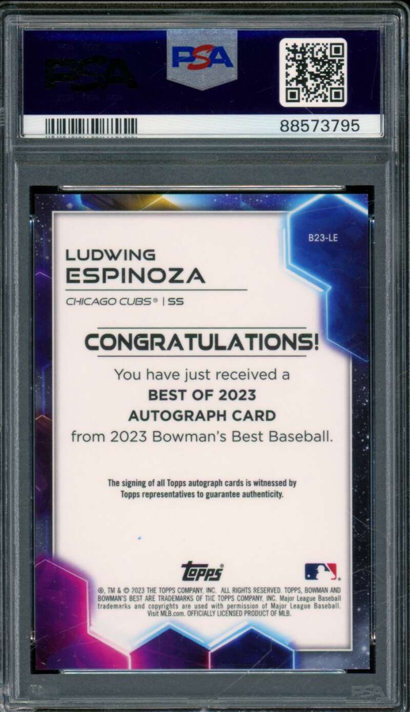 Ludwing Espinoza Rookie 2023 Bowman's Best Best Of 2013 Auto Green #B23LE PSA 10 Image 2