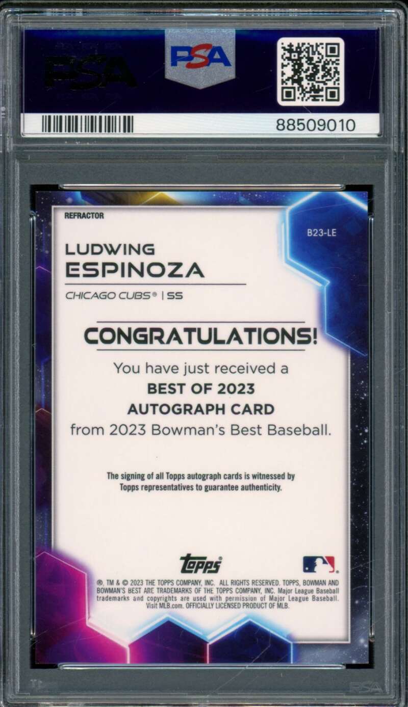 Ludwing Espinoza Rookie 2023 Bowman's Best Best Of 2013 Auto Ref #B23LE PSA 10 Image 2