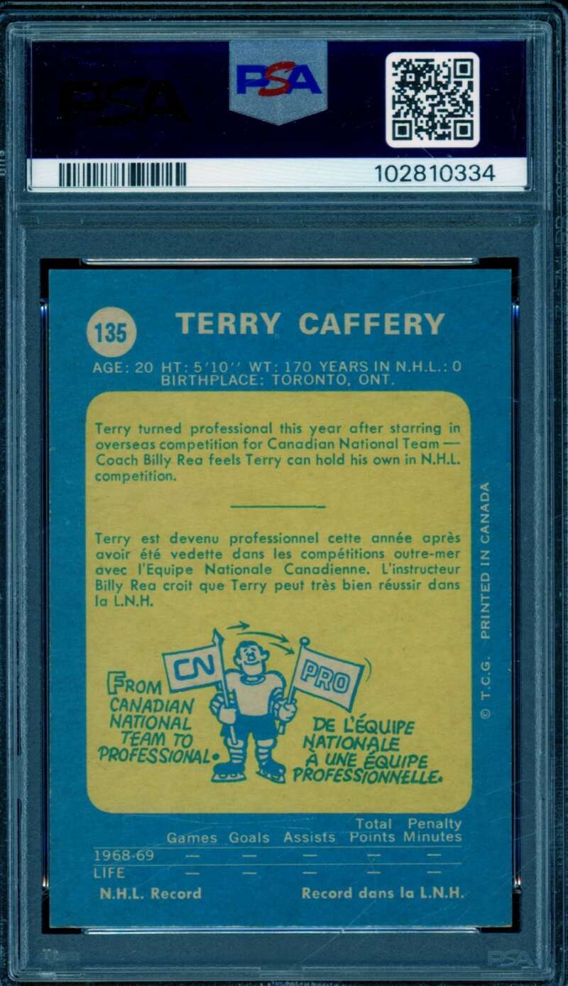 Terry Caffery Card 1969-70 O-Pee-Chee #135 PSA 6 Image 2