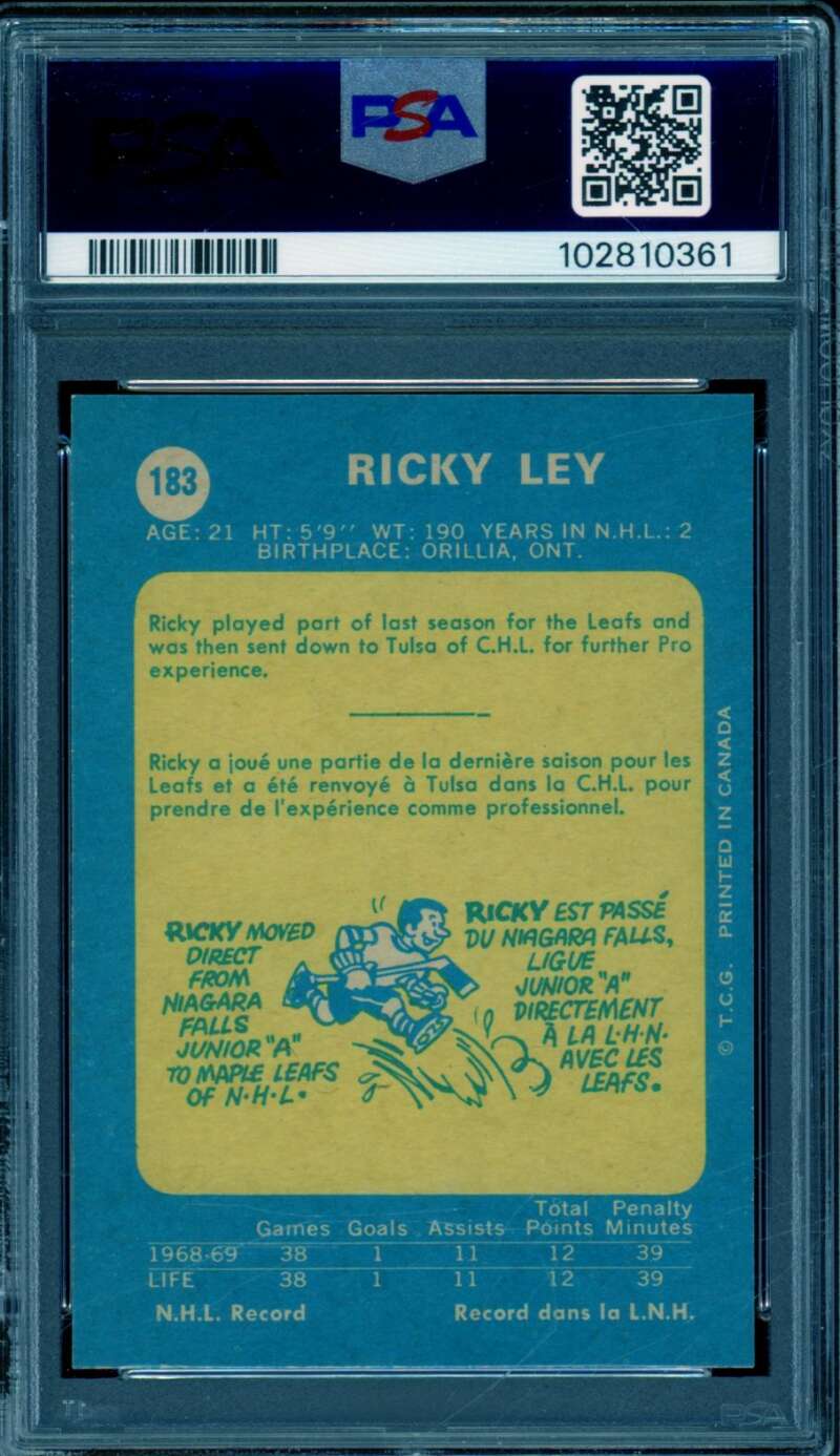 Ricky Ley Card 1969-70 O-Pee-Chee #183 PSA 5 Image 2