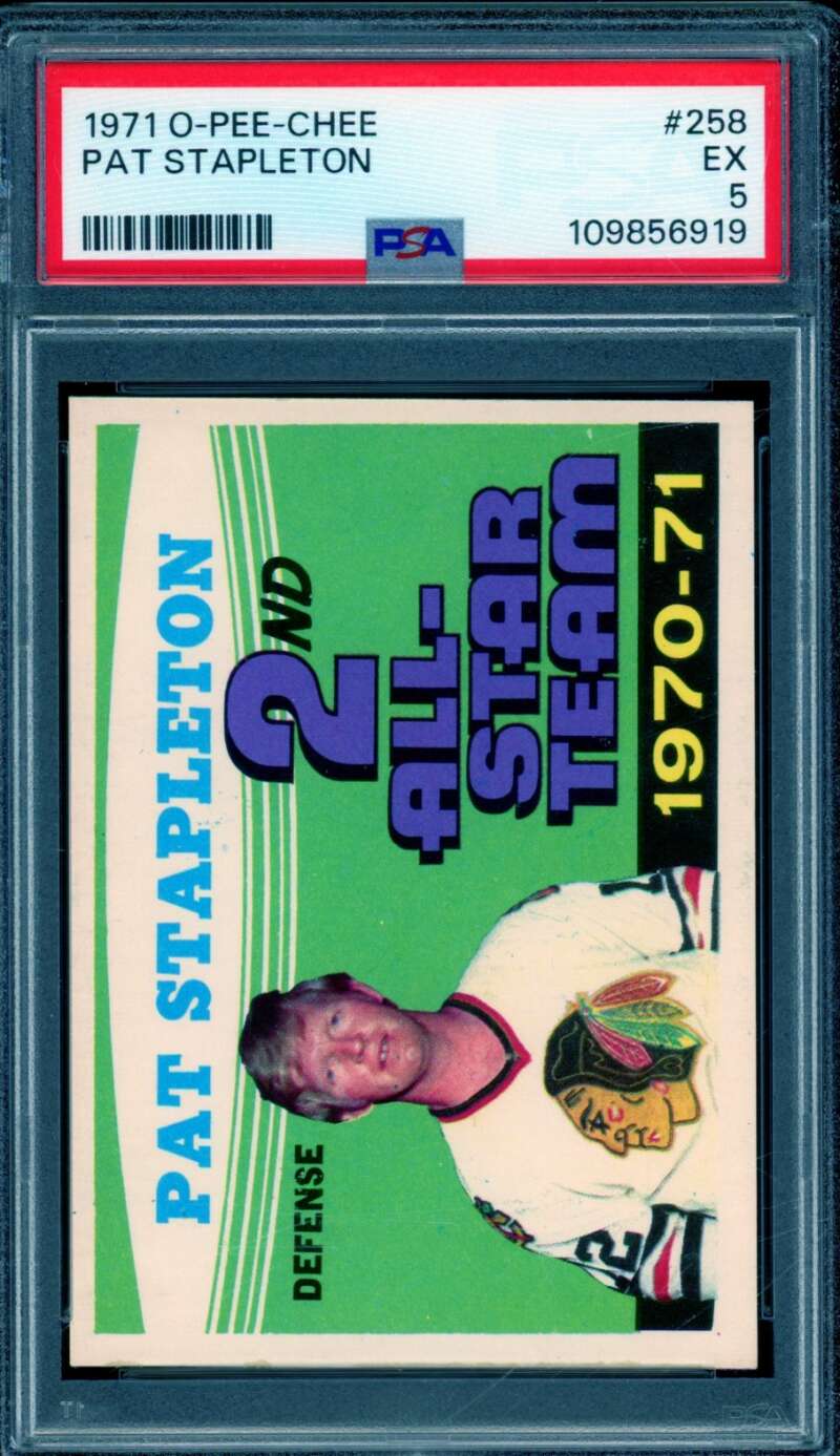 Pat Stapleton Card 1971-72 O-Pee-Chee #258 PSA 5 Image 1