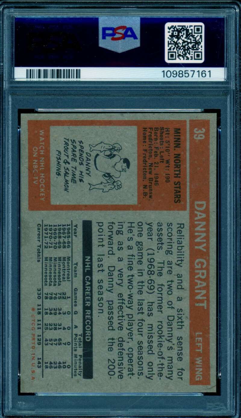 Danny Grant Card 1972-73 Topps #39 PSA 5 Image 2