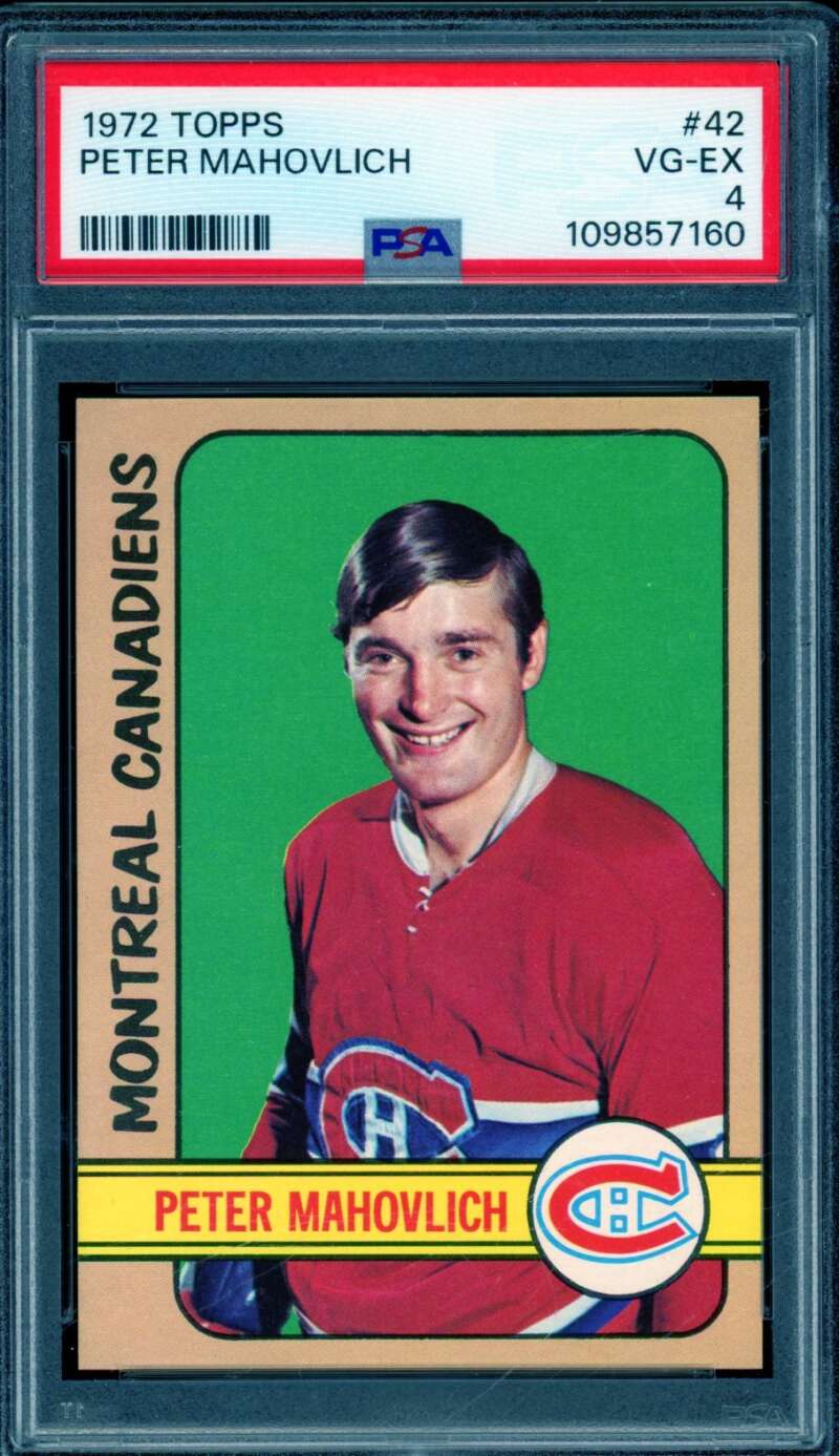Peter Mahovlich Card 1972-73 Topps #42 PSA 4 Image 1