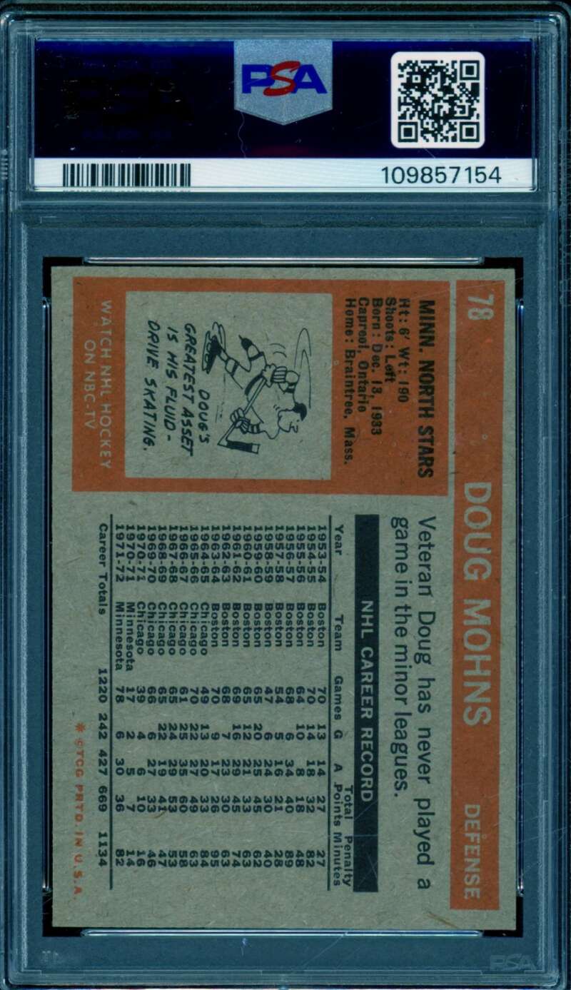 Doug Mohns Card 1972-73 Topps #78 PSA 5 Image 2