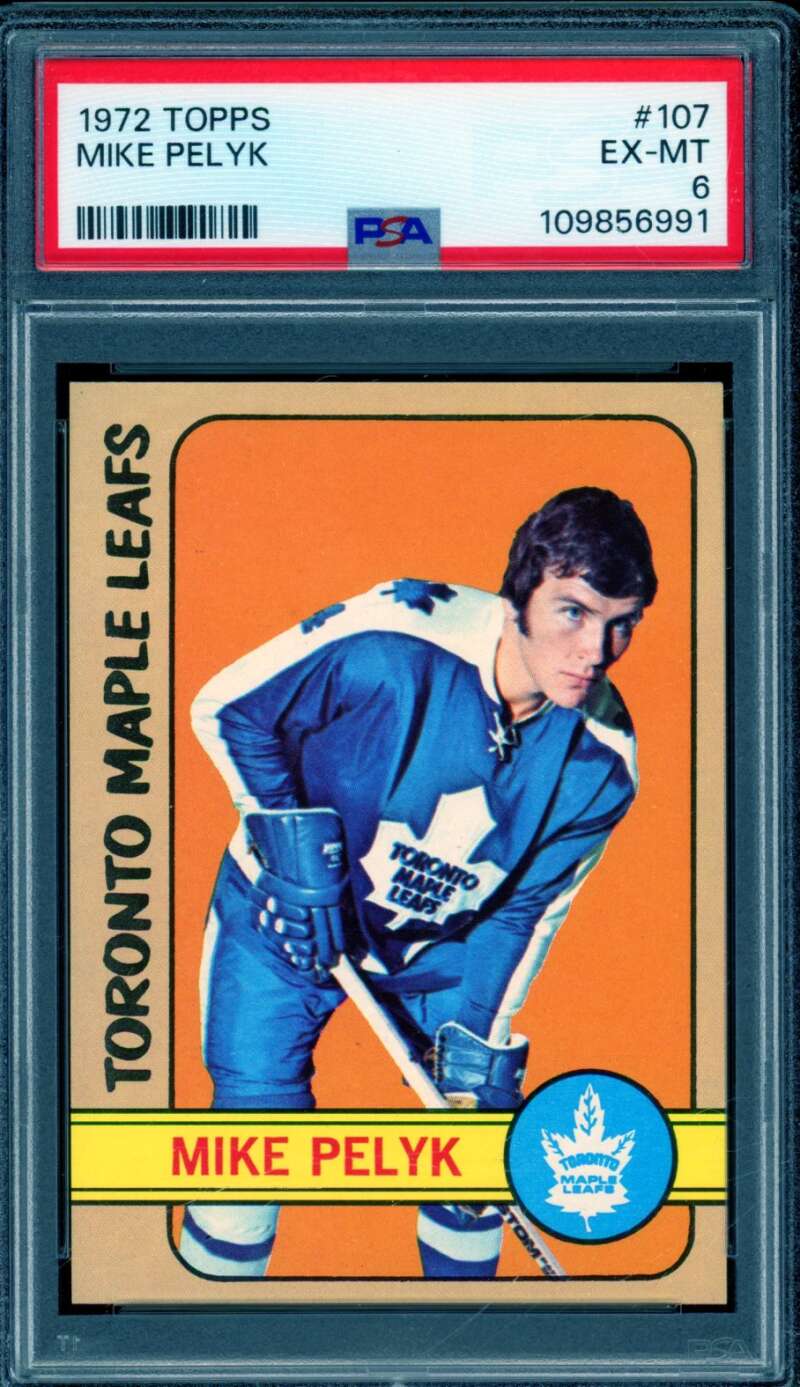 Mike Pelyk Card 1972-73 Topps #107 PSA 6 Image 1