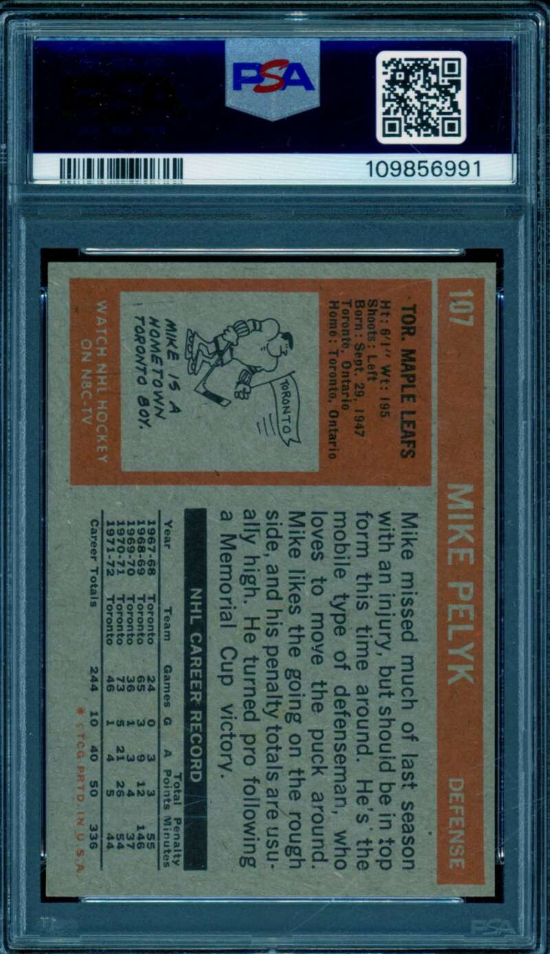 Mike Pelyk Card 1972-73 Topps #107 PSA 6 Image 2