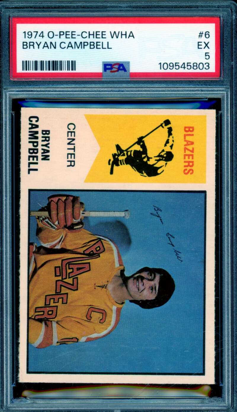 Bryan Campbell Card 1974-75 O-Pee-Chee WHA #6 PSA 5 Image 1
