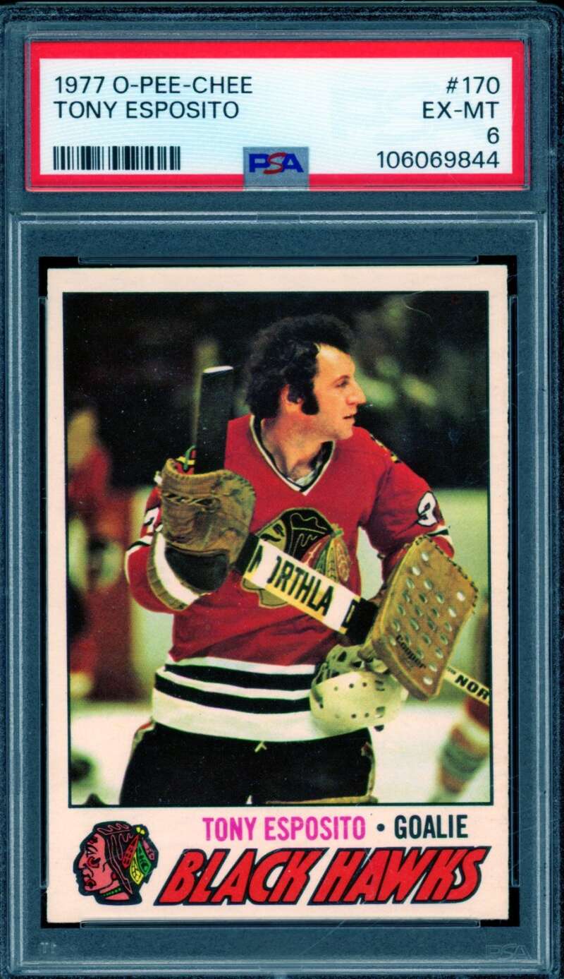 Tony Esposito Card 1977-78 O-Pee-Chee #170 PSA 6 Image 1