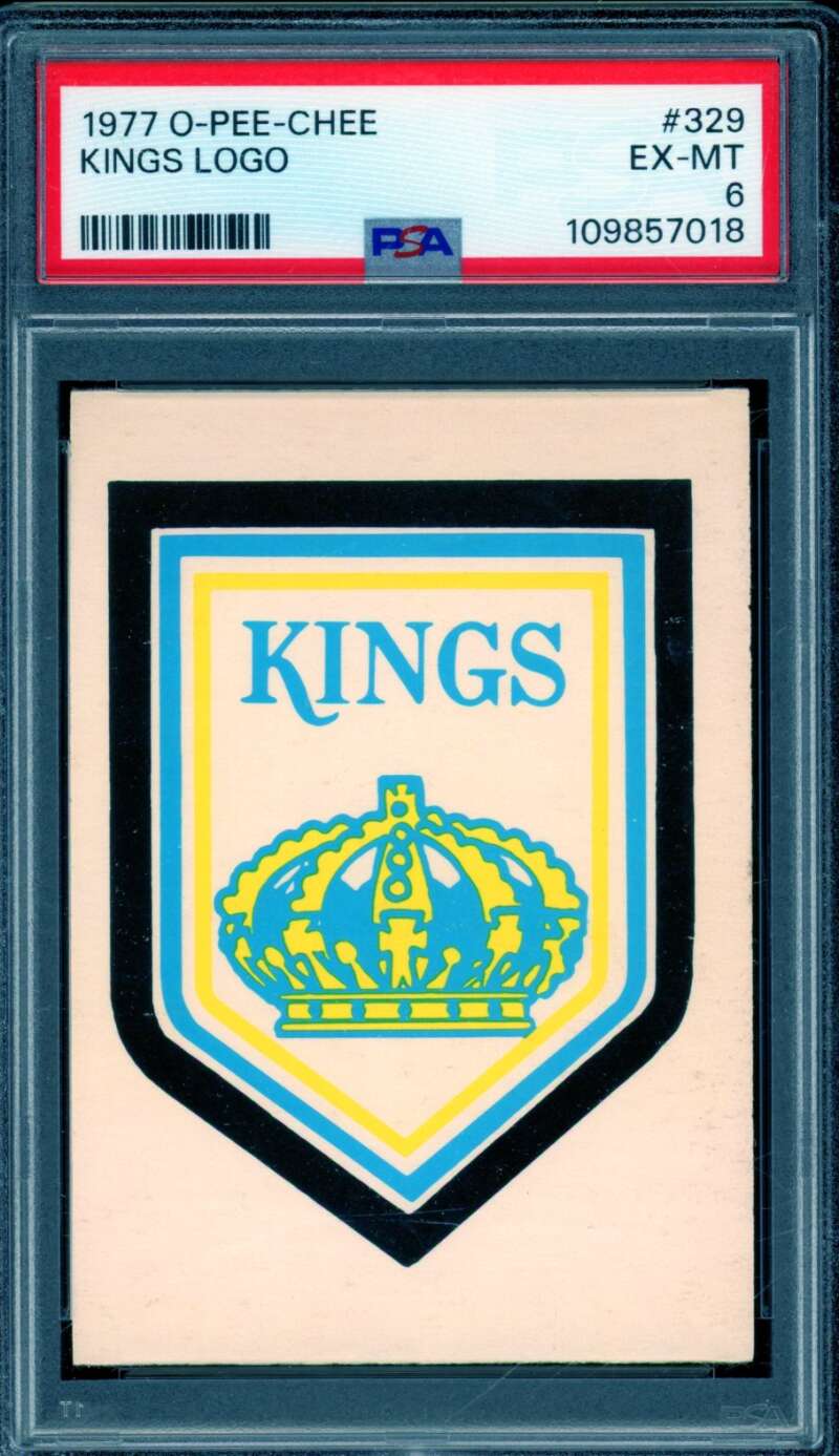 Los Angeles Kings Logo Card 1977-78 O-Pee-Chee #329 PSA 6 Image 1