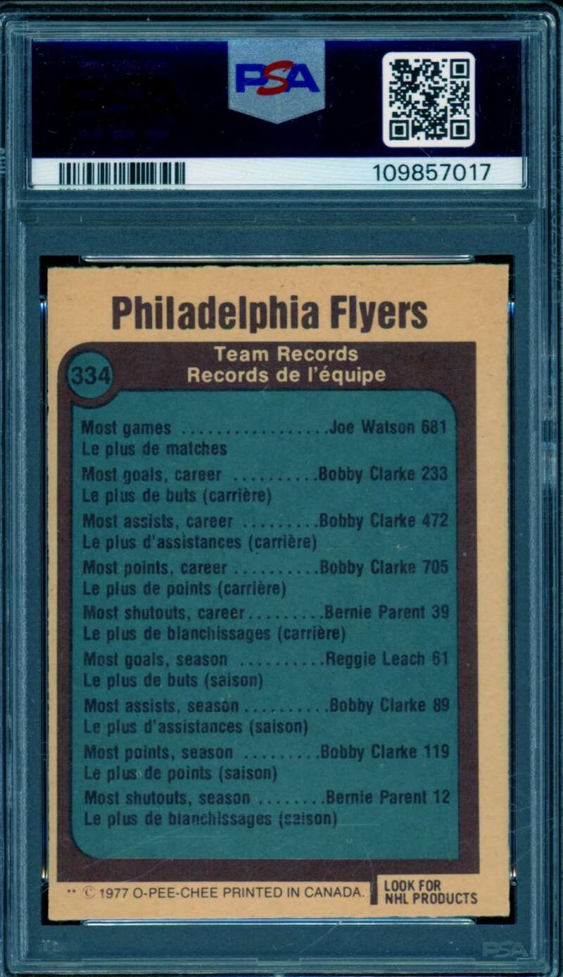 Philadelphia Flyers Logo Card 1977-78 O-Pee-Chee #334 PSA 6 Image 2