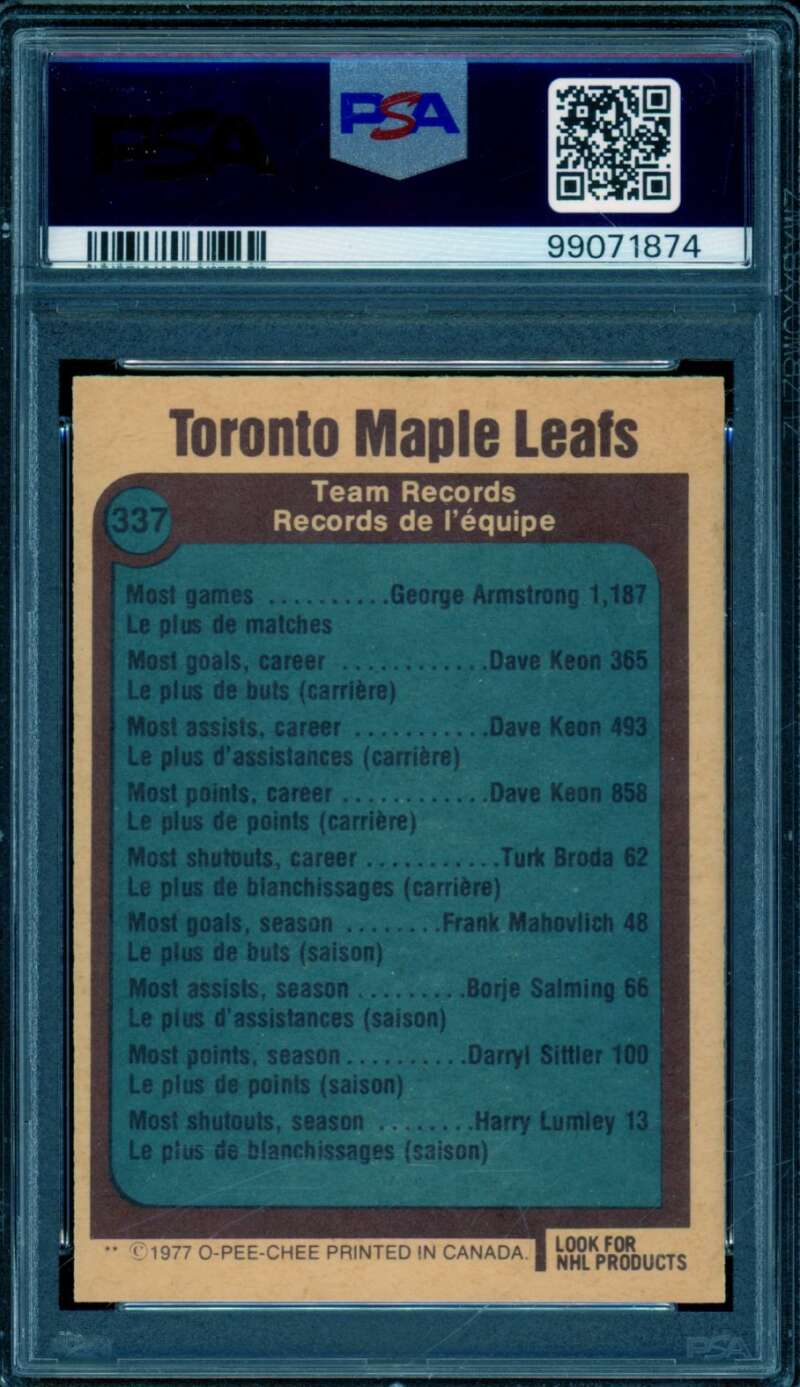 Toronto Maple Leafs Logo Card 1977-78 O-Pee-Chee #337 PSA 5 Image 2