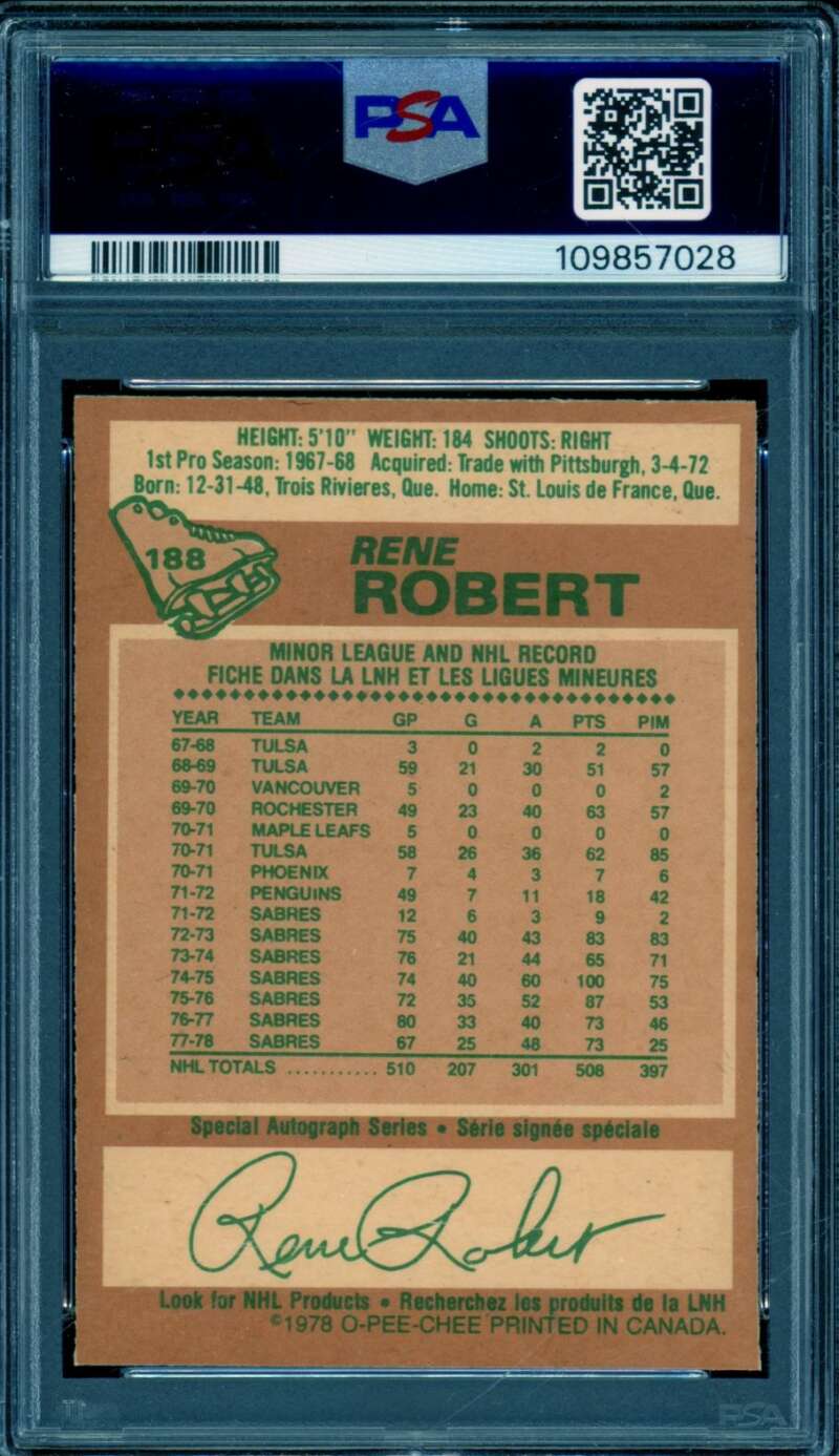Rene Robert Card 1978-79 O-Pee-Chee #188 PSA 7 Image 2