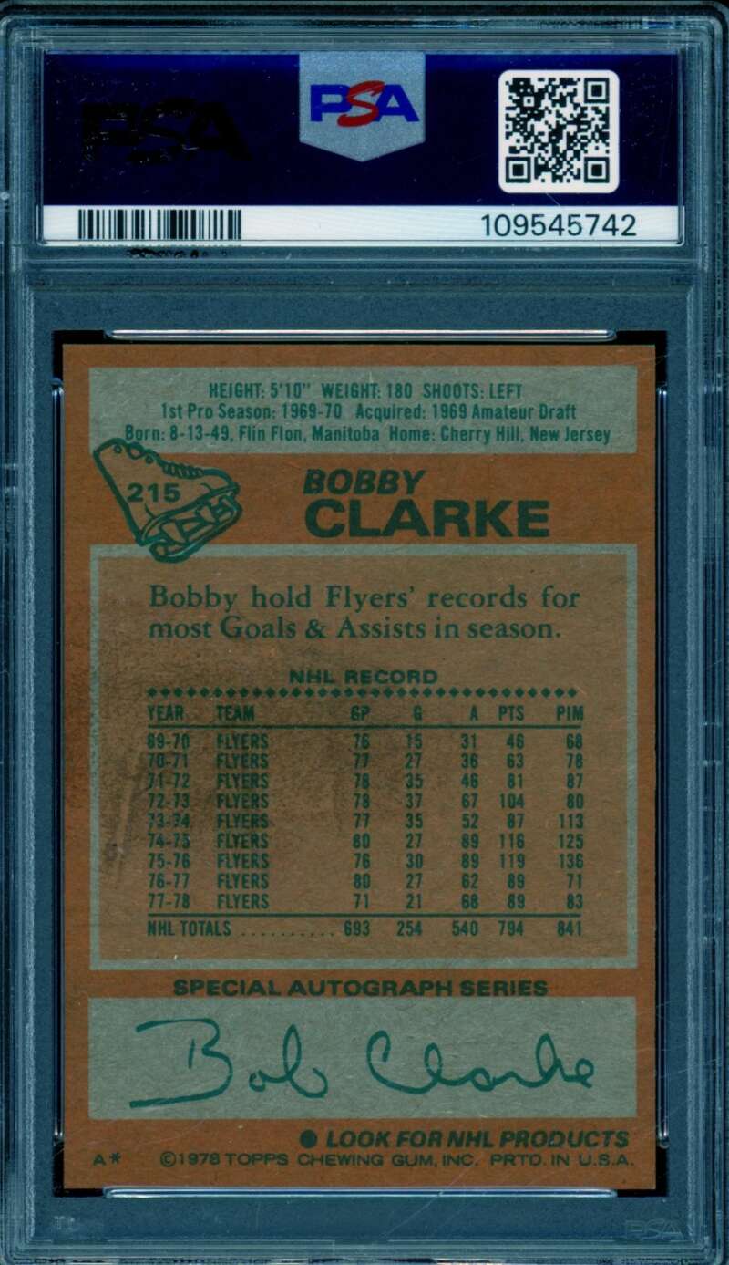Bobby Clarke Card 1978-79 Topps #215 PSA 6 Image 2
