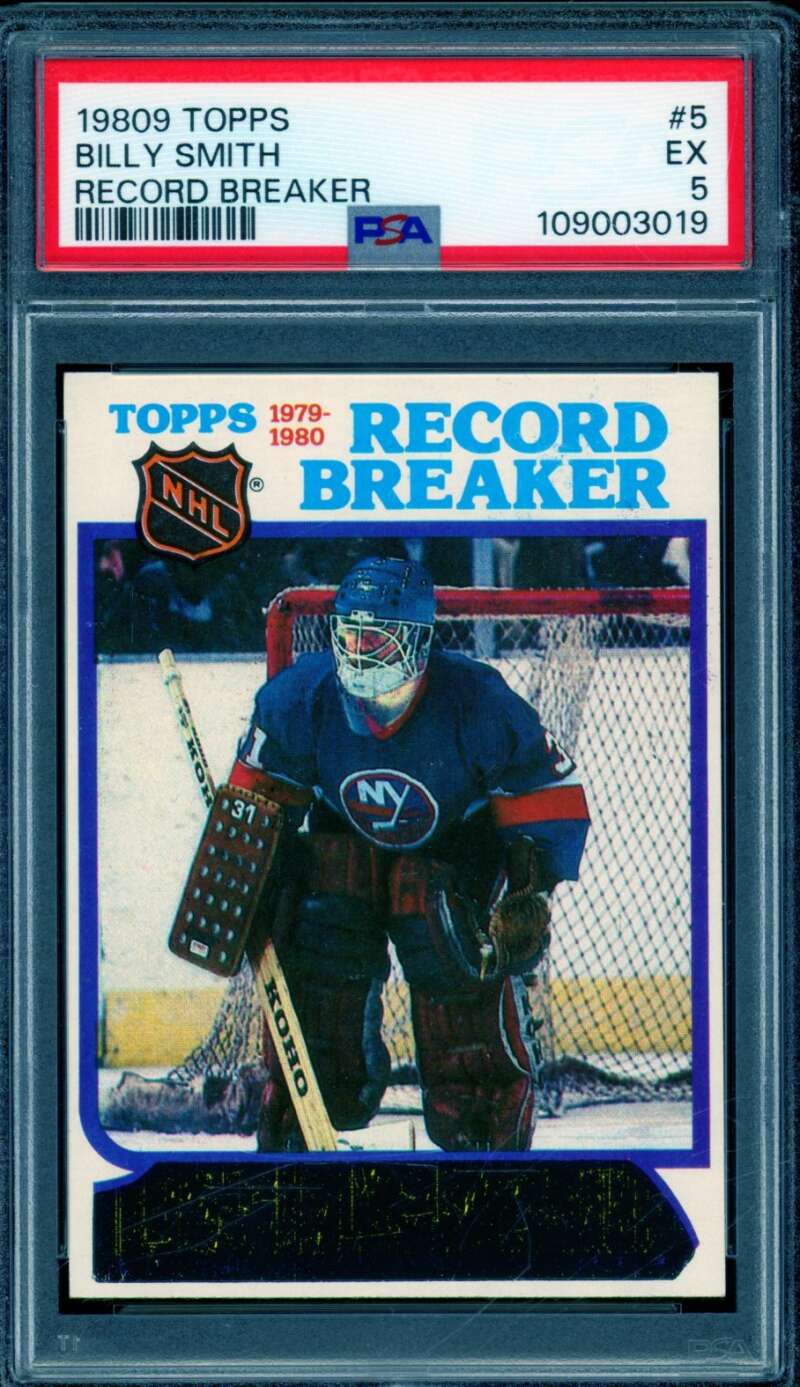 Billy Smith Record Breaker Card 1980-81 Topps #5 PSA 5 Image 1