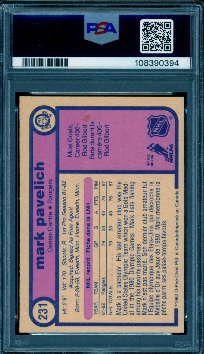 Mark Pavelich Rookie Card 1982-83 O-Pee-Chee #231 PSA 7 Image 2