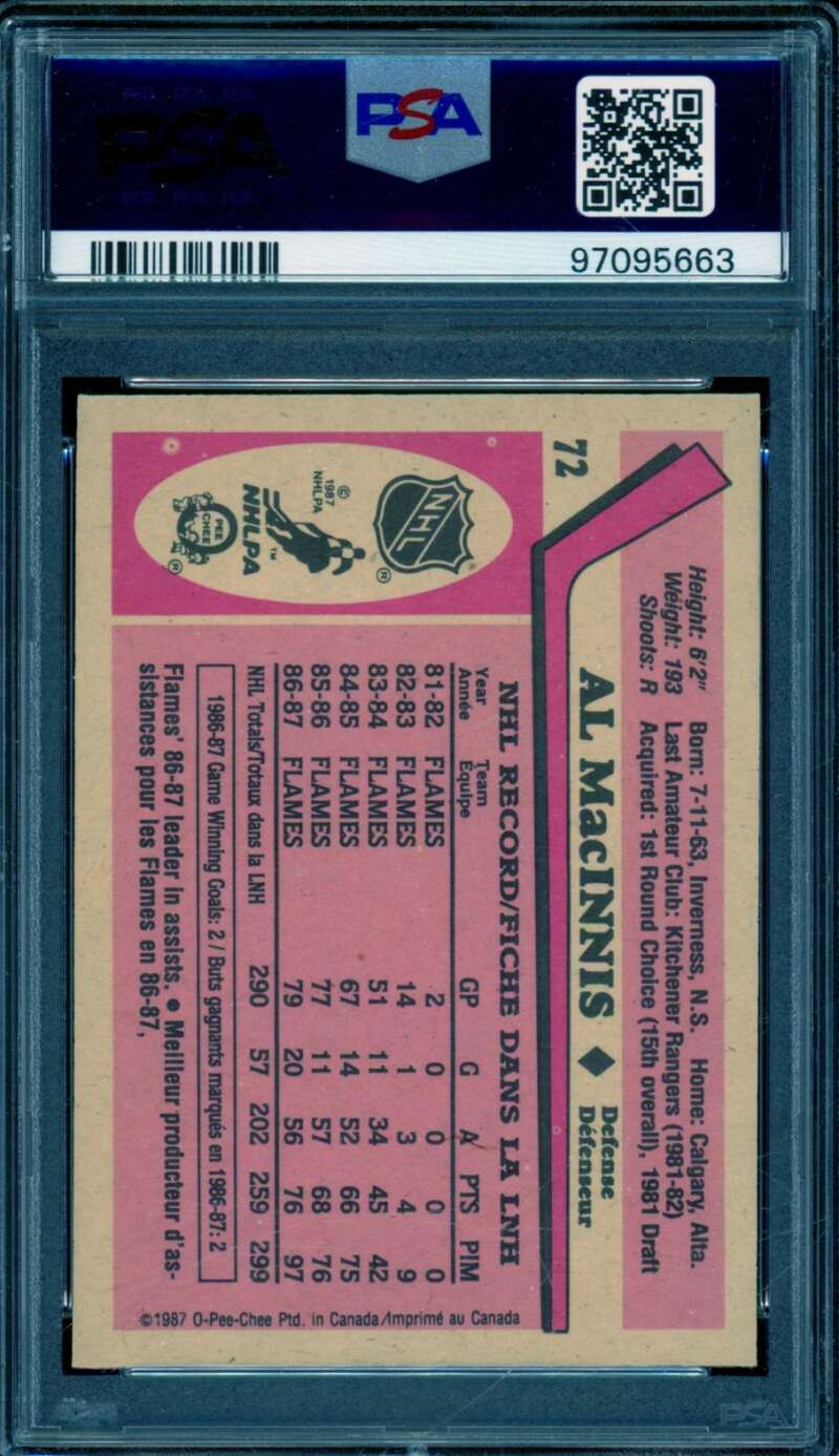 Al MacInnis Card 1987-88 O-Pee-Chee #72 PSA 5 Image 2