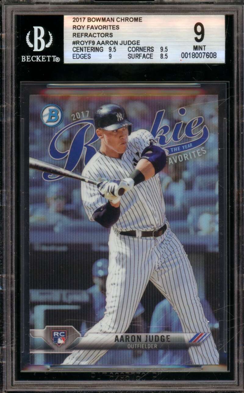 Aaron Judge Rookie 2017 Bowman Chrome ROY Favorites Refractors #ROYF9 BGS 9 Image 1