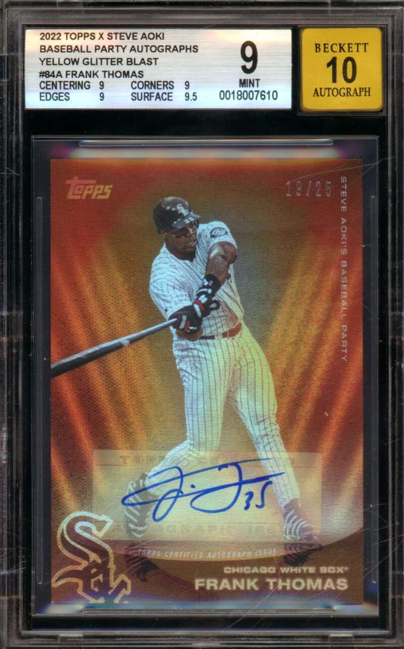 Frank Thomas 2022 Topps X Baseball Party Autograph Yellow (19/25) #84A BGS 10 Image 1