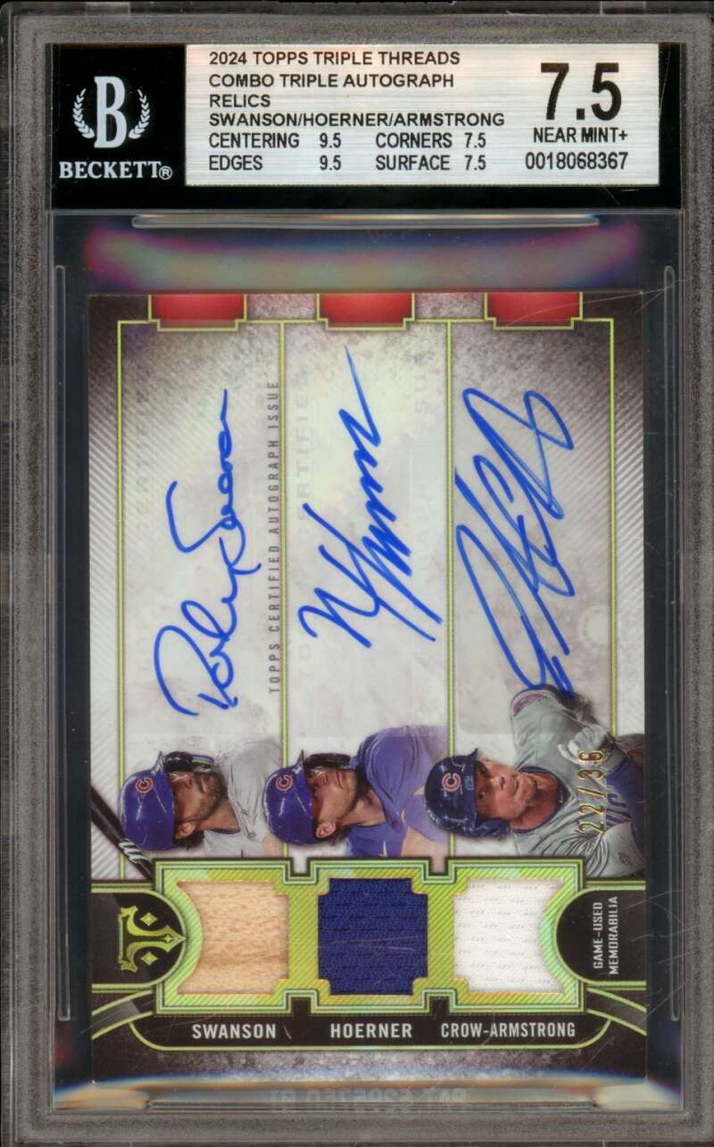 Swanson/Hoerner/Crow-Armstrong 2024 Topps Triple Threads Combo Auto #sch BGS 7.5 Image 1