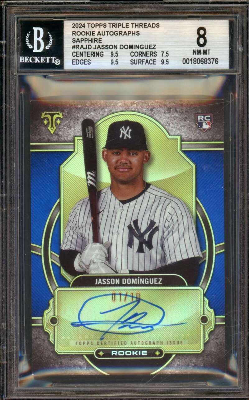 Jasson Dominguez 2024 Topps Triple Threads Rookie Autographs Sapphire #jd BGS 8 Image 1