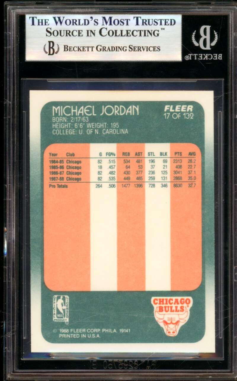 Michael Jordan Card 1988-89 Fleer #17 BGS 8.5 Image 2