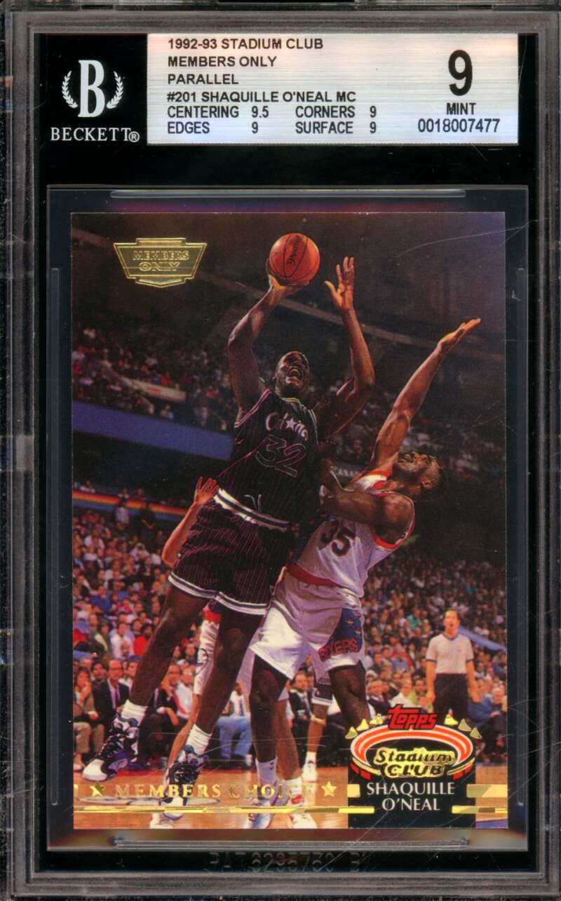 Shaquille O'Neal Rookie 1992-93 Stadium Club Members Only Parallel #201 BGS 9 Image 1