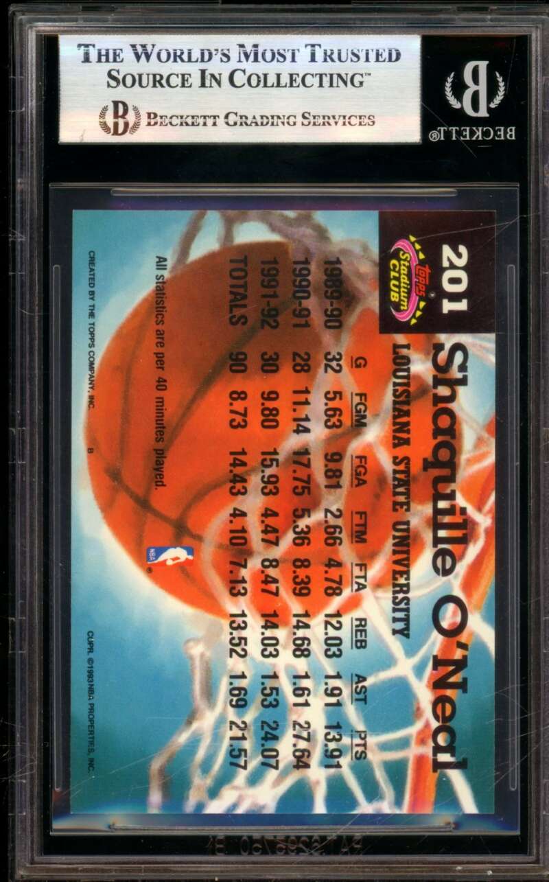 Shaquille O'Neal Rookie 1992-93 Stadium Club Members Only Parallel #201 BGS 9 Image 2