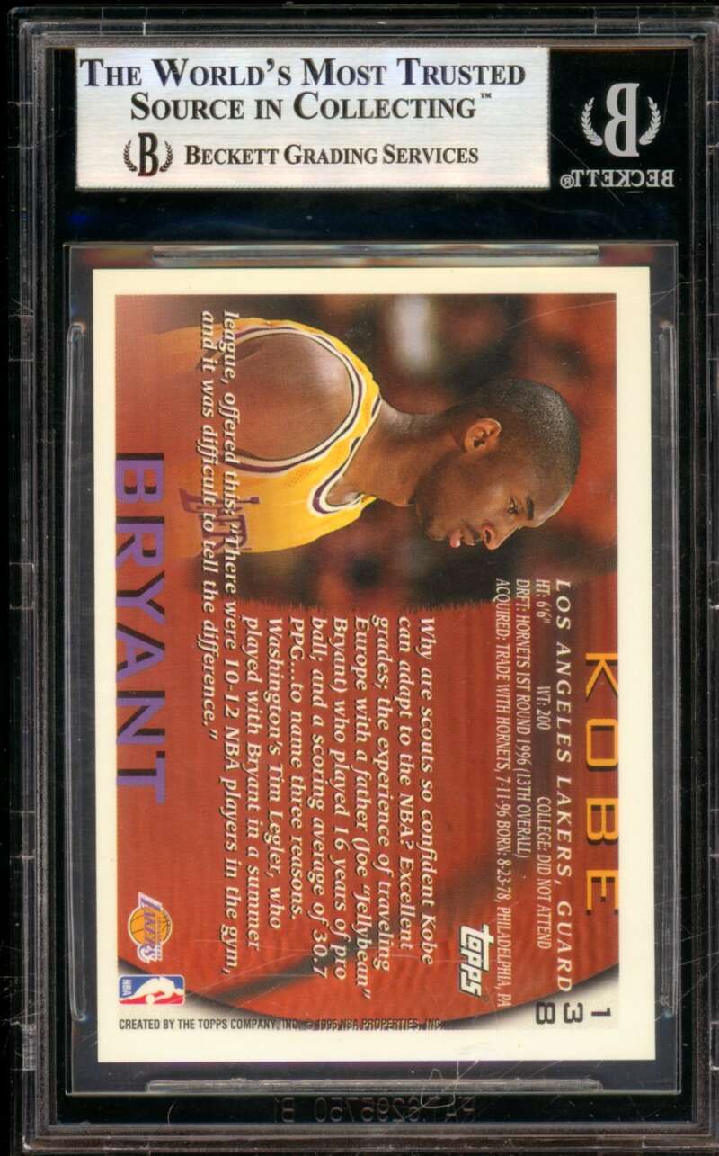 Kobe Bryant Rookie Card 1996-97 Topps #138 BGS 8.5 Image 2