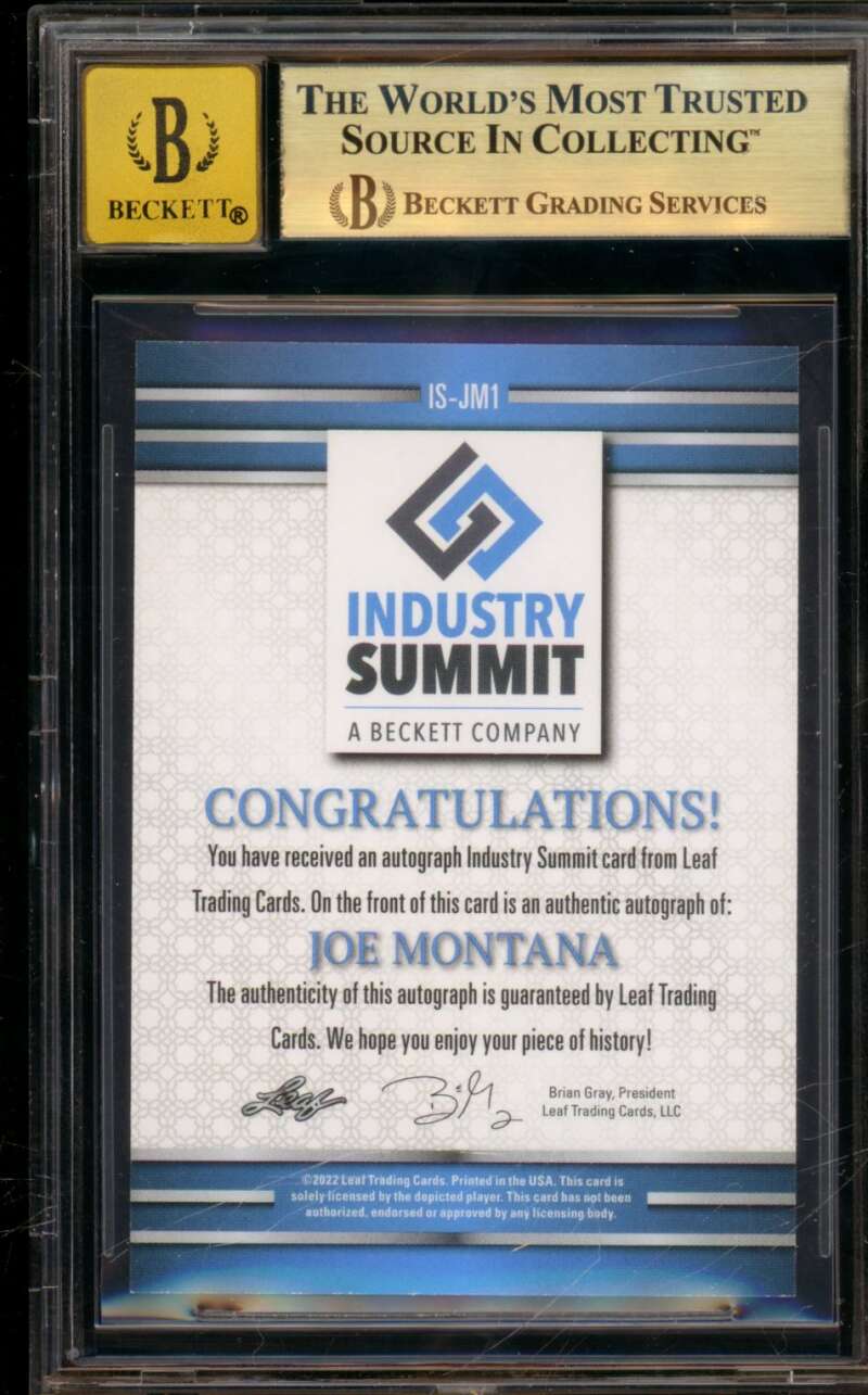 Joe Montana Card 2022 Leaf Industry Summit Autographs #Isjm1 BGS 9.5 Image 2