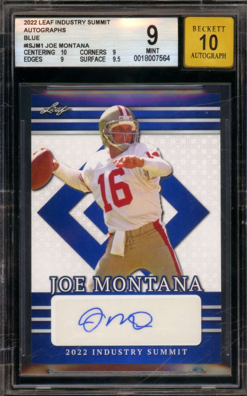 Joe Montana Card 2022 Leaf Industry Summit Autographs Blue #Isjm1 BGS 9 Image 1