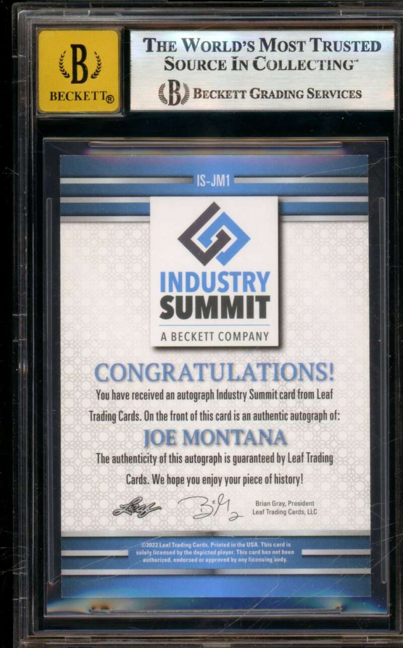 Joe Montana Card 2022 Leaf Industry Summit Autographs Blue #Isjm1 BGS 9 Image 2