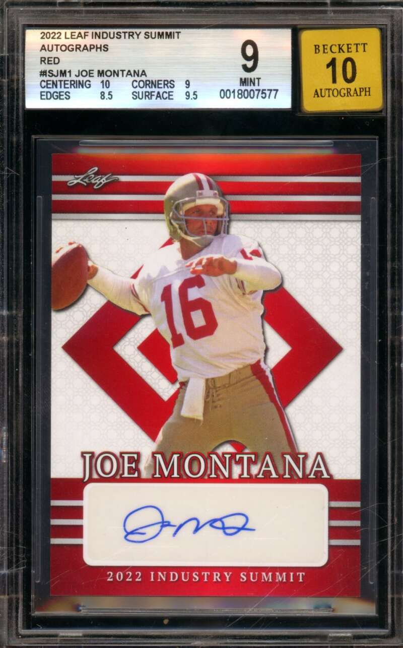 Joe Montana Card 2022 Leaf Industry Summit Autograph Red #Isjm1 BGS 9 Image 1