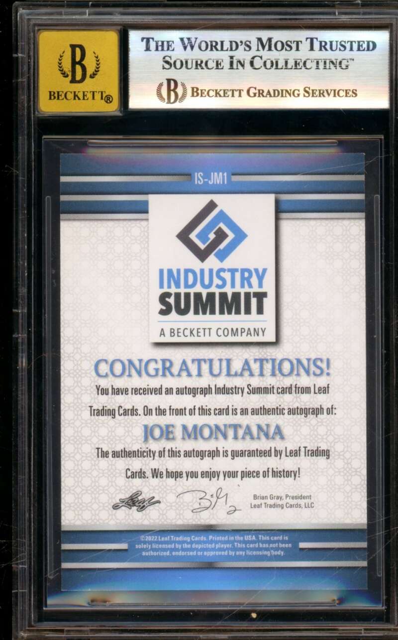 Joe Montana Card 2022 Leaf Industry Summit Autograph Red #Isjm1 BGS 9 Image 2