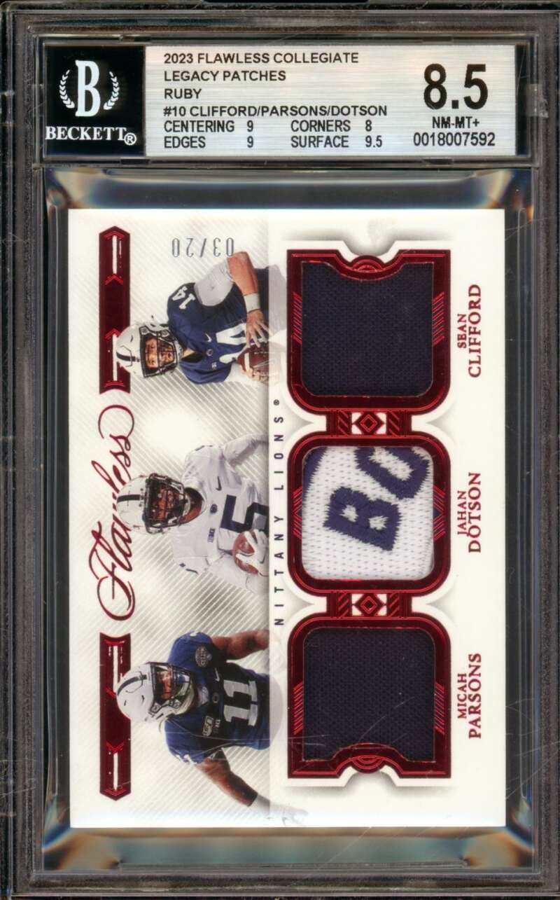 Clifford/Parsons/Dotson 2023 Flawless Collegiate Legacy Patches Ruby #10 BGS 8.5 Image 1