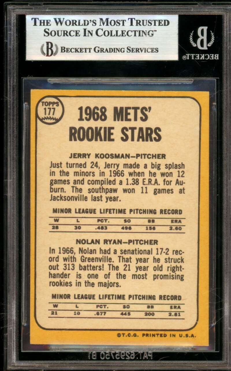 Jerry Koosman/Nolan Ryan Rookie Card 1968 Topps #177 BGS BVG 7 Image 2
