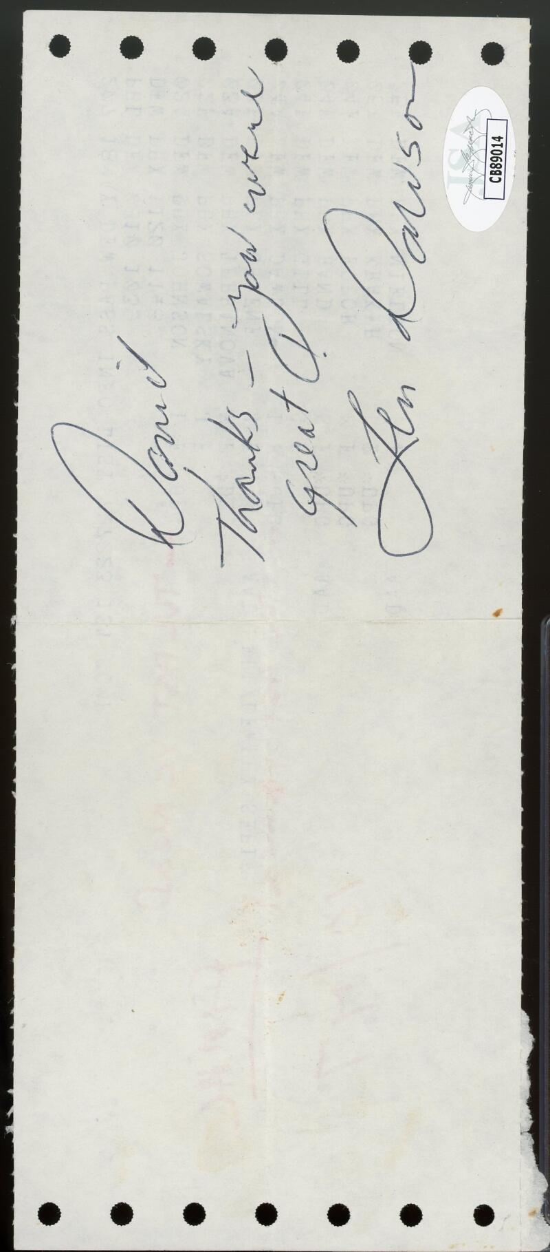 Len Dawson Chiefs Signed Autographed Handwritten Note JSA Authentic Image 1