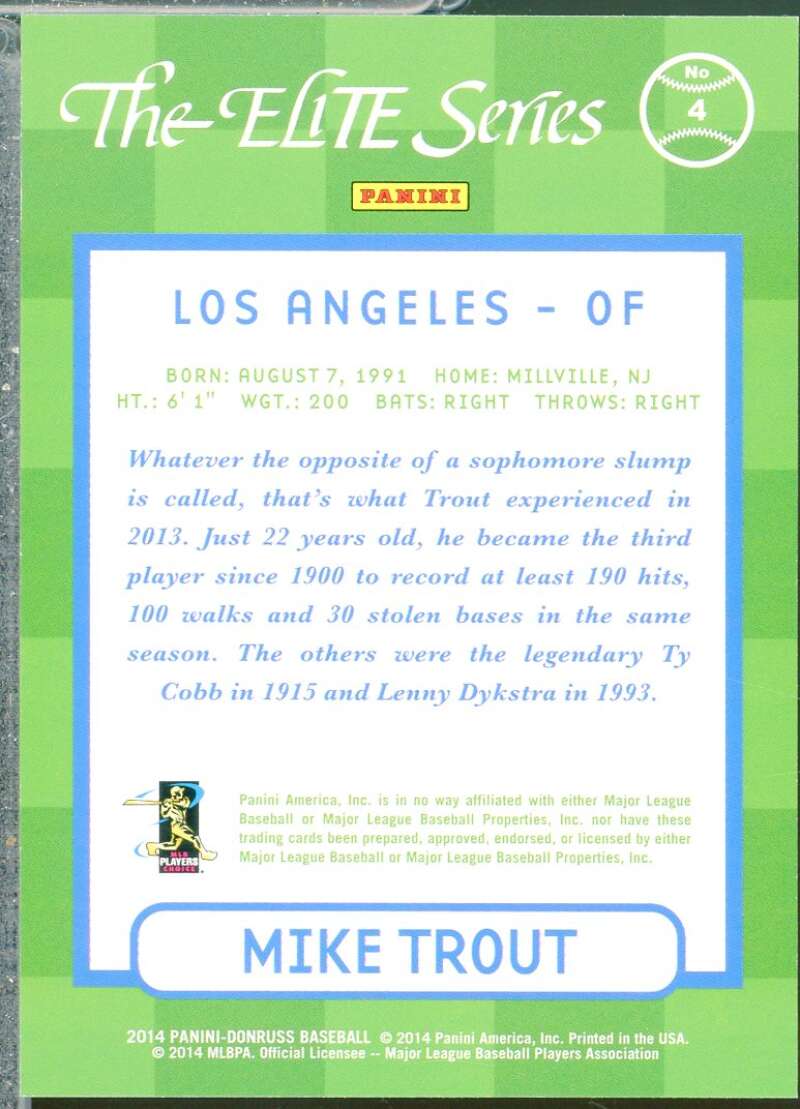 Mike Trout Card 2014 Donruss The Elite Series /999 #4  Image 2