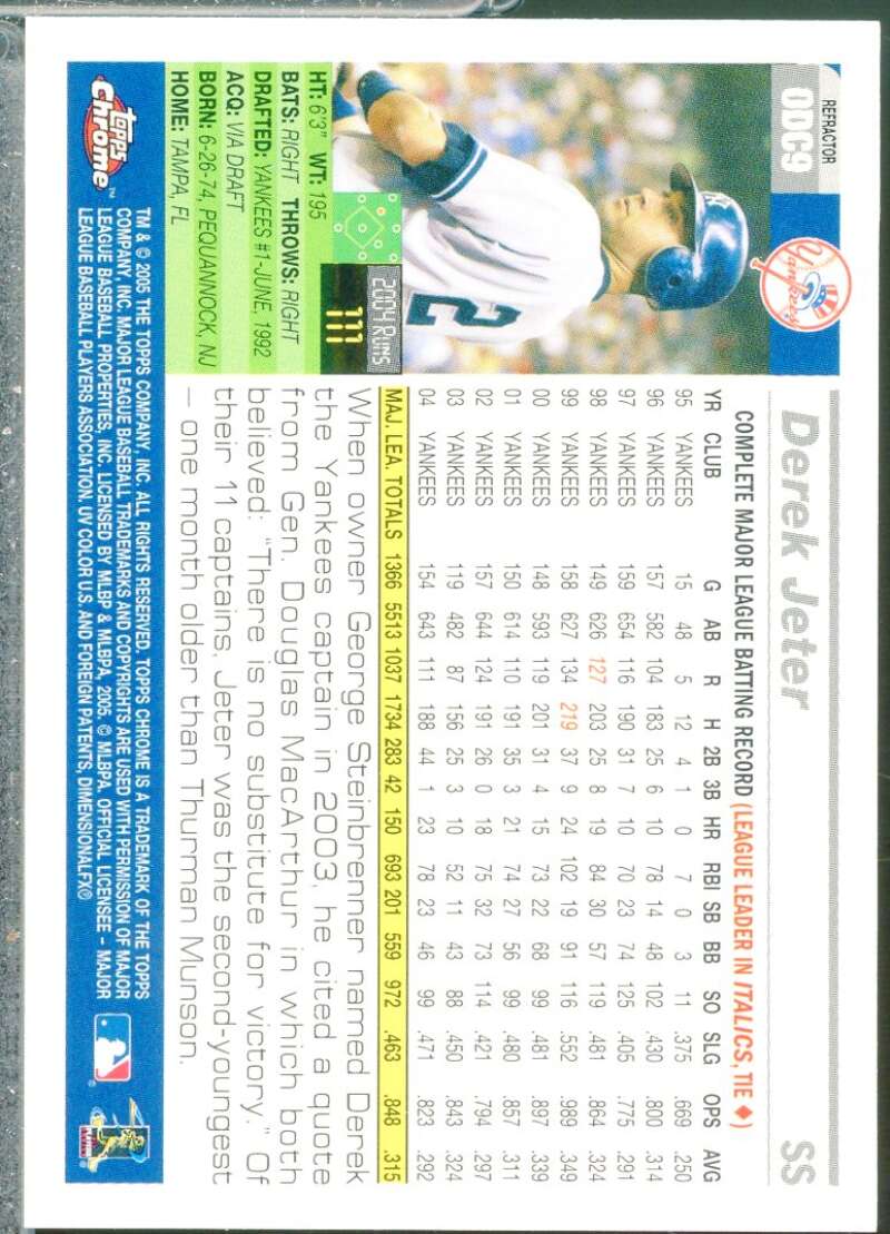 Derek Jeter Card 2005 Topps Opening Day Chrome Refractors #ODC9  Image 2