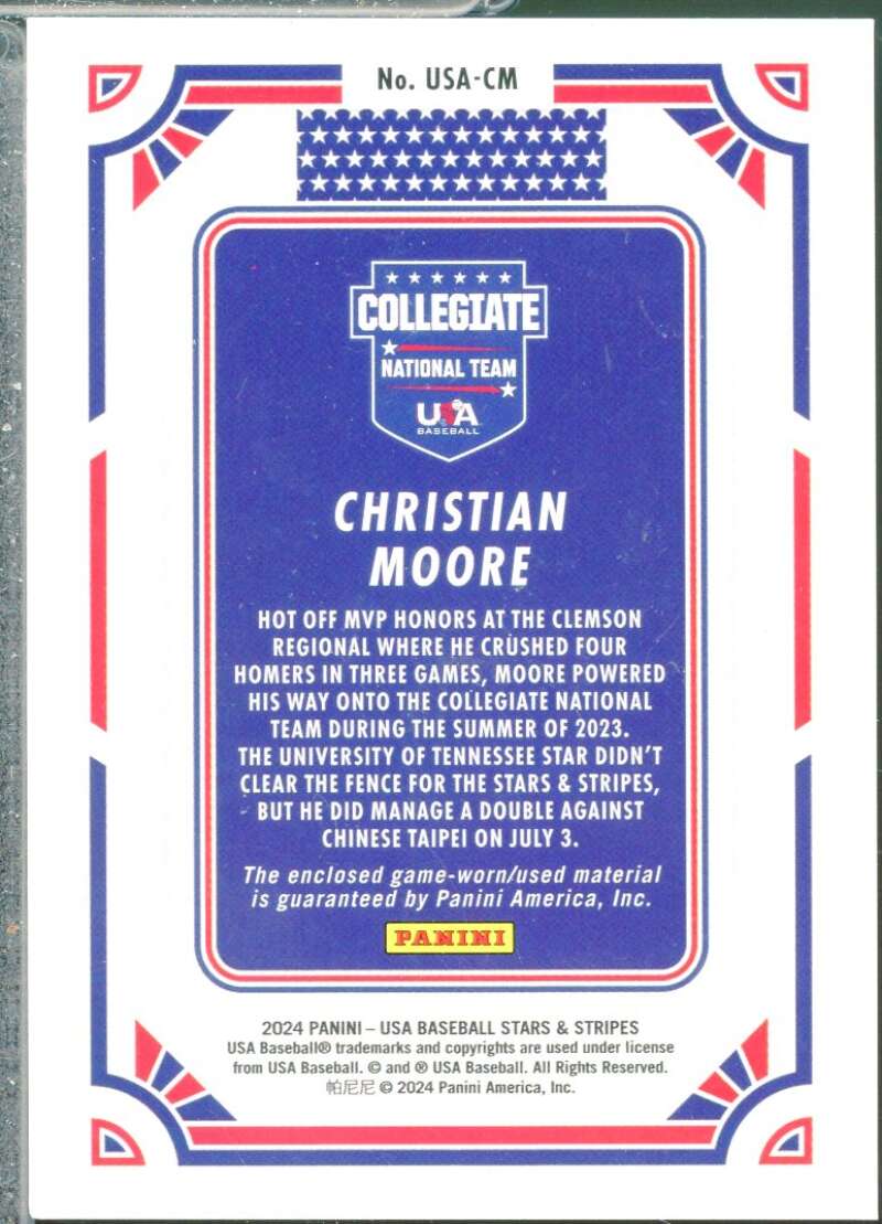 Christian Moore 2024 USA Baseball Stars Stripes Collegiate National Jersey #2  Image 2