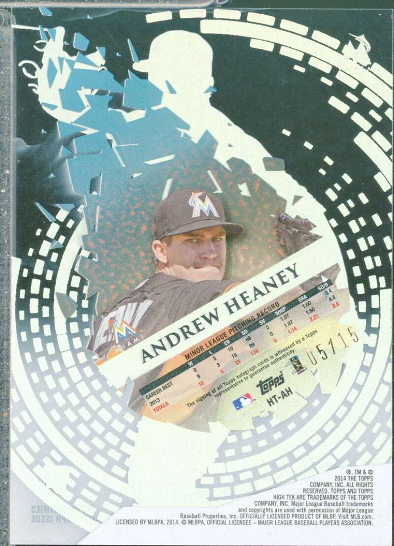 Andrew Heaney 2014 Topps High Tek Autographs Black White Diffractor /15 #HTAH  Image 2