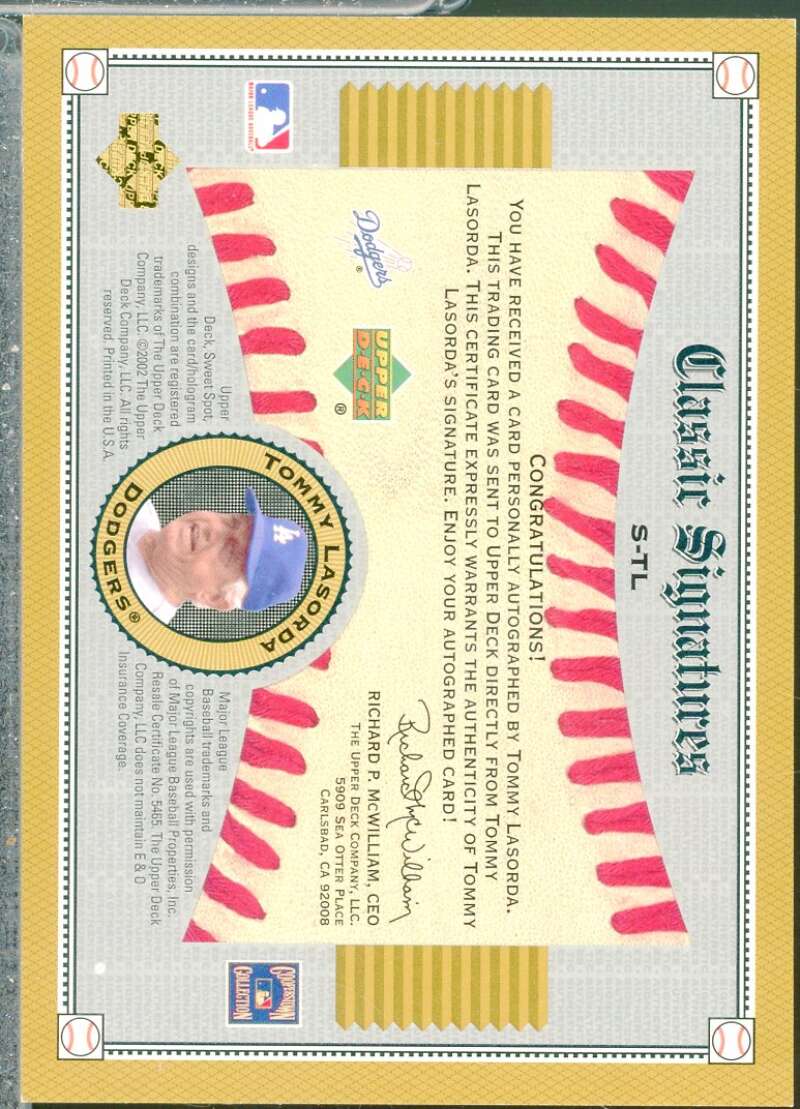 Tommy Lasorda Card 2002 Sweet Spot Classics Signatures Autograph #STL  Image 2