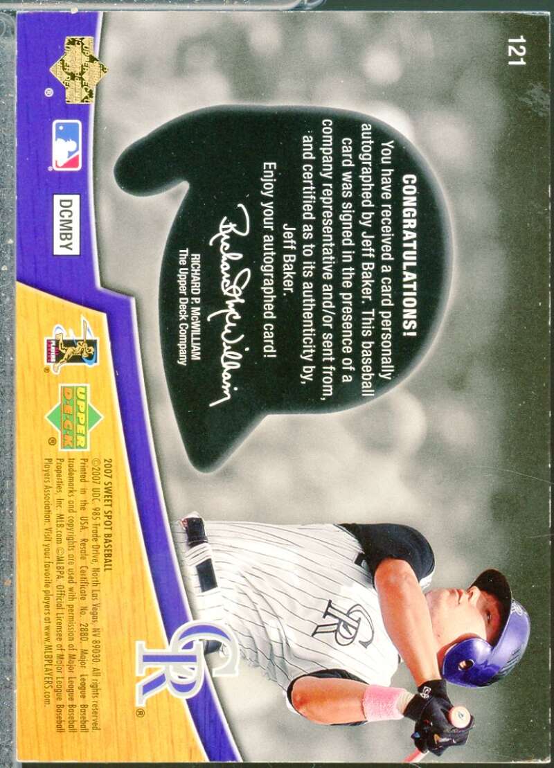 Jeff Baker Rookie Card 2007 Sweet Spot Autograph SP #121  Image 2