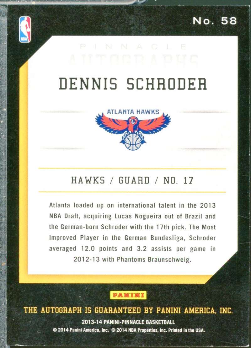 Dennis Schroder Rookie Card 2013-14 Pinnacle Autographs #58  Image 2