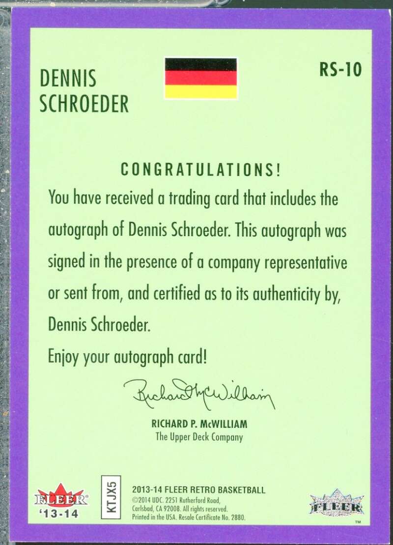 Dennis Schroeder Rookie Card 2013-14 Fleer Sensations Retro Autographs #10  Image 2