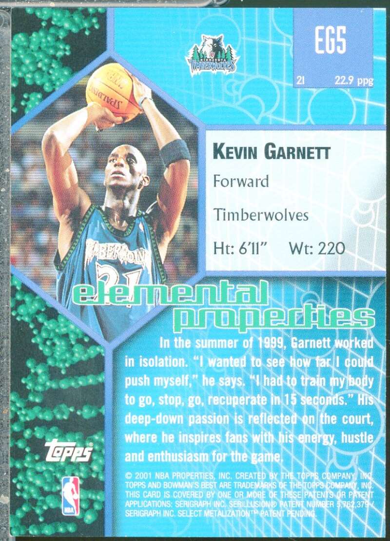 Kevin Garnett Card 2000-01 Bowman's Best Elements of the Game #EG5  Image 2