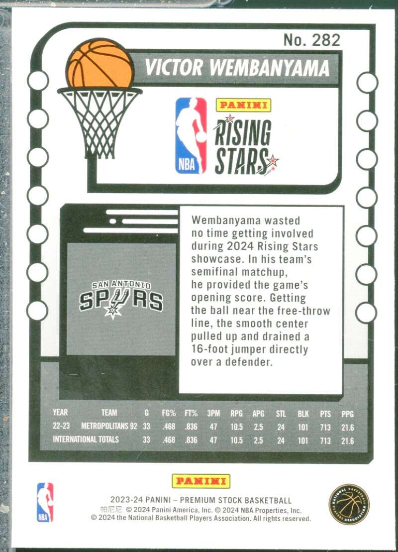 Victor Wembanyama Rookie Card 2023-24 Hoops Premium Stock #282  Image 2
