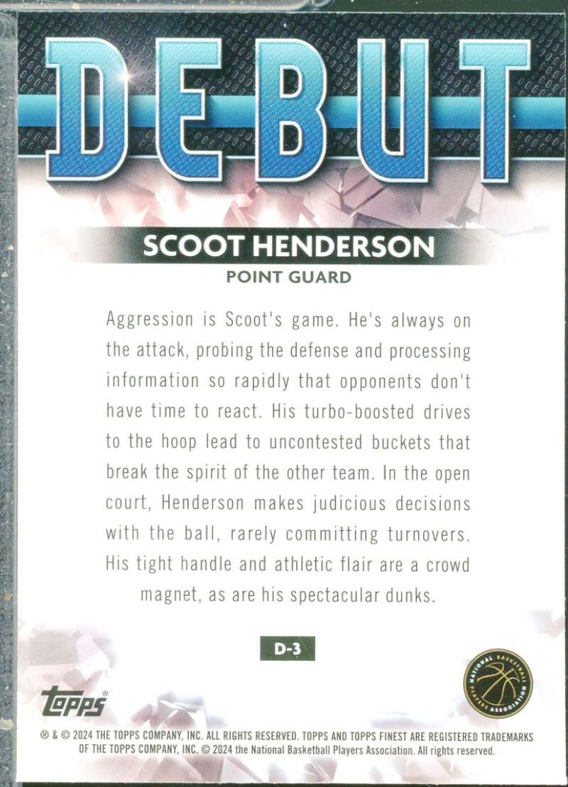 Scoot Henderson Rookie Card 2023-24 Finest Debut Checkerboard Refractors #D3  Image 2