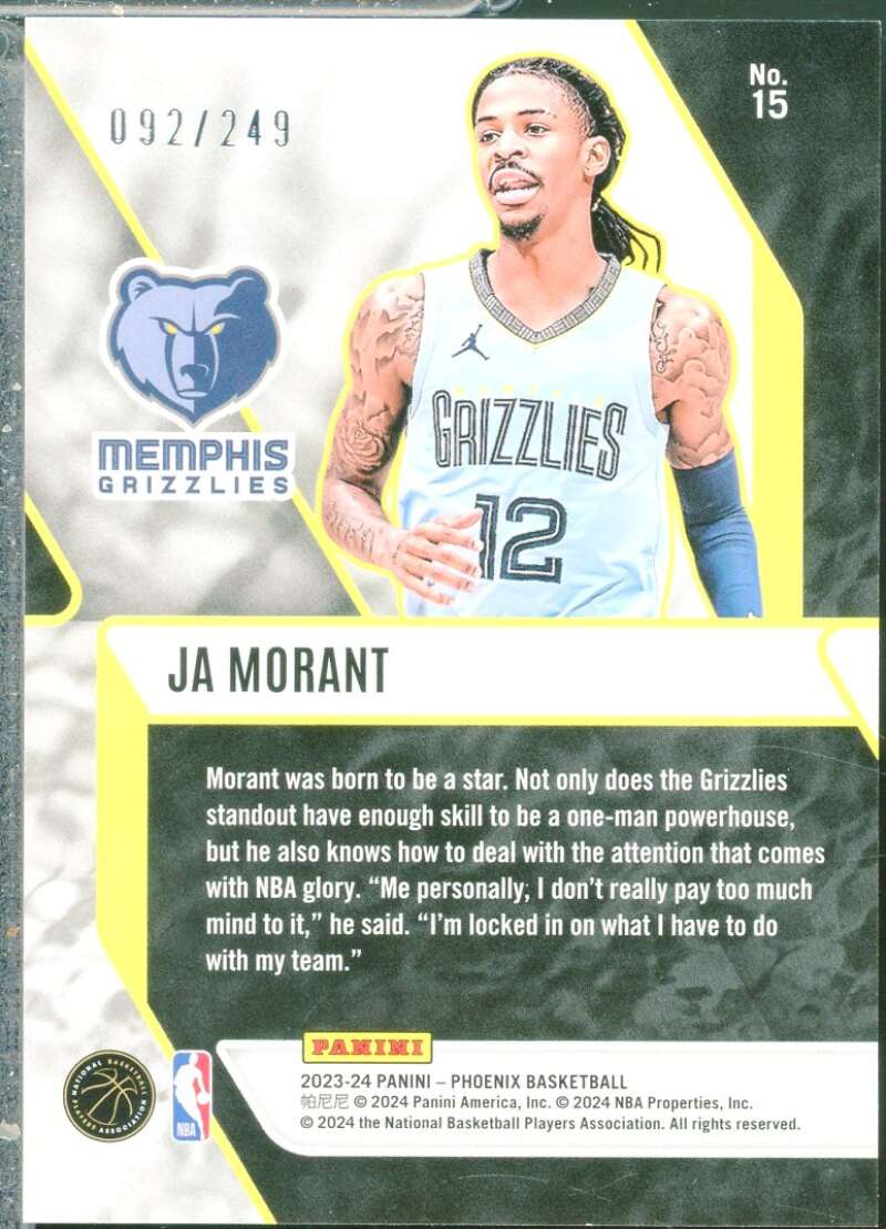 Ja Morant Card 2023-24 Panini Phoenix Fade To Black Phoenix Orange Ice /249 #15  Image 2
